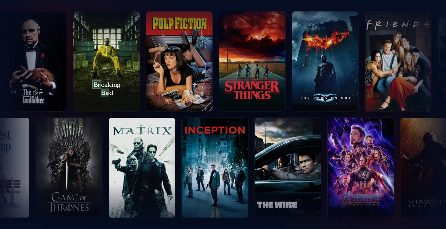 Wall of movie and TV series artwork available on demand